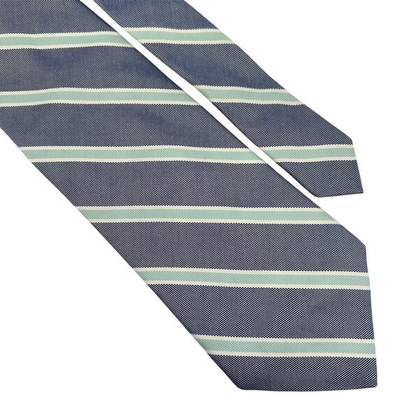Brooks Brothers Makers Repp Striped Neck Tie Silk Cotton Blend Blue Green 61” - Picture 1 of 6